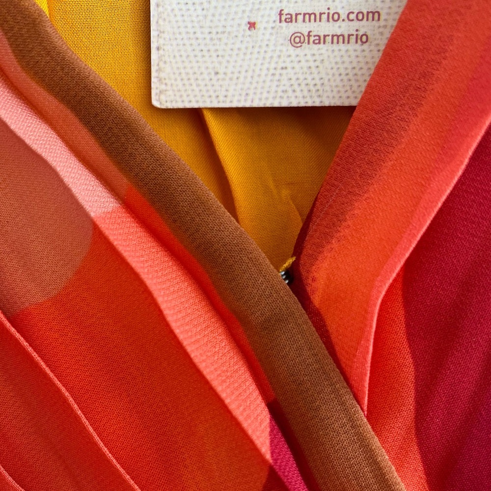 FARM Rio Red Orange & Yellow Abstract Pleated Maxi Dress - Picture 10 of 13